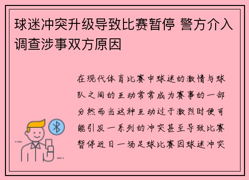 球迷冲突升级导致比赛暂停 警方介入调查涉事双方原因
